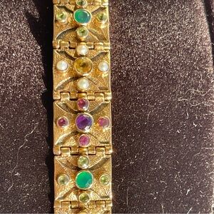 Vintage Signed Nicky Butler NB Victorian Revival Gold tone Bracelet Rhinestones